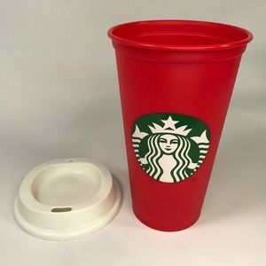 Starbucks 2013 Red Reusable Plastic Travel Tumbler 16 Ounce Cup With Lid Nice
